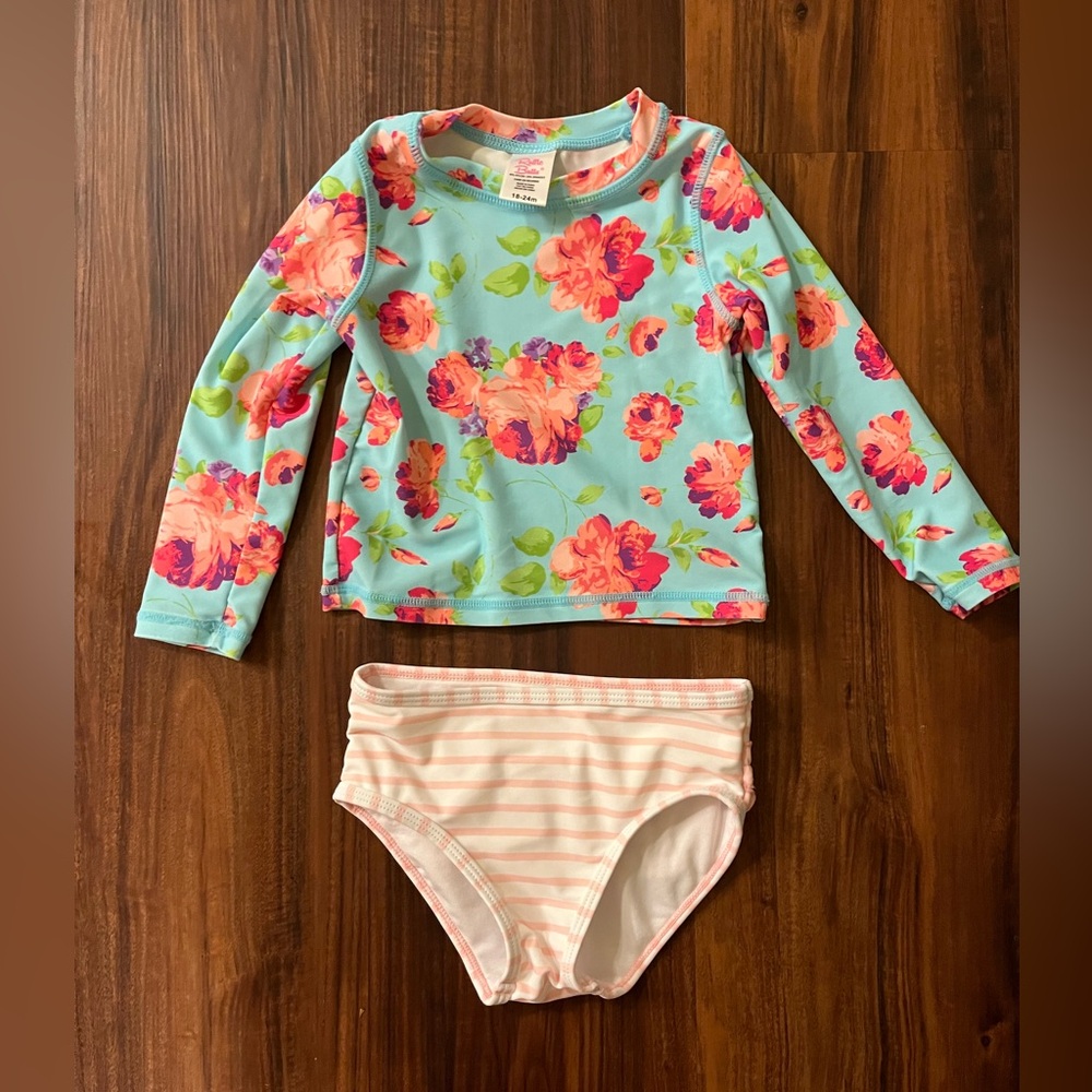 Rufflebutts 2-piece Floral Swimsuit and Rash Guard 18-24m
